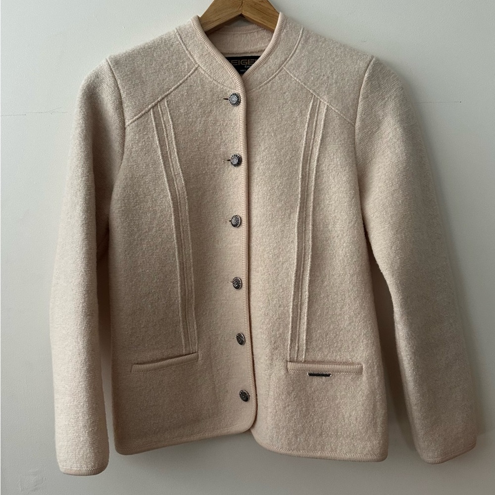 Vintage Geiger 100% boiled wool cardigan jacket in cream / ivory - Picture 5 of 8